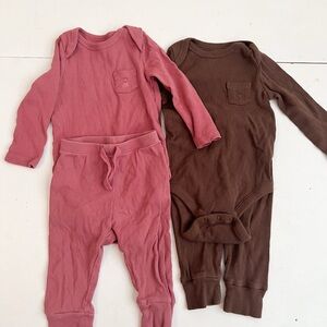 Pink and Brown Baby Onesie Outfit Sets Size 6-12 Months